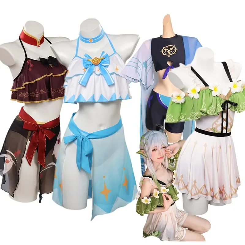 Nahida Lumine Cosplay Hutao Costume Genshin Impact Swimsuit Wanderer Top Shorts Cloak Halloween Carnival Party Disguise Suit