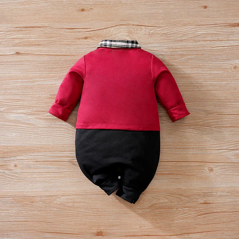 Baby Boys Gentleman red bow tie Clothing Spring and Autumn Children One-Piece  long sleeves Jacket 0-2 years old Rompers