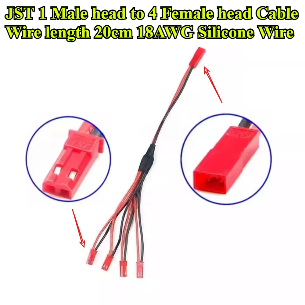 

JST 1 Male head to 4 Female head,1 Female to 4 Male Y Splitter 20cm 18AWG/20AWG Silicone Wire for RC Crawler Receiver LED Lights