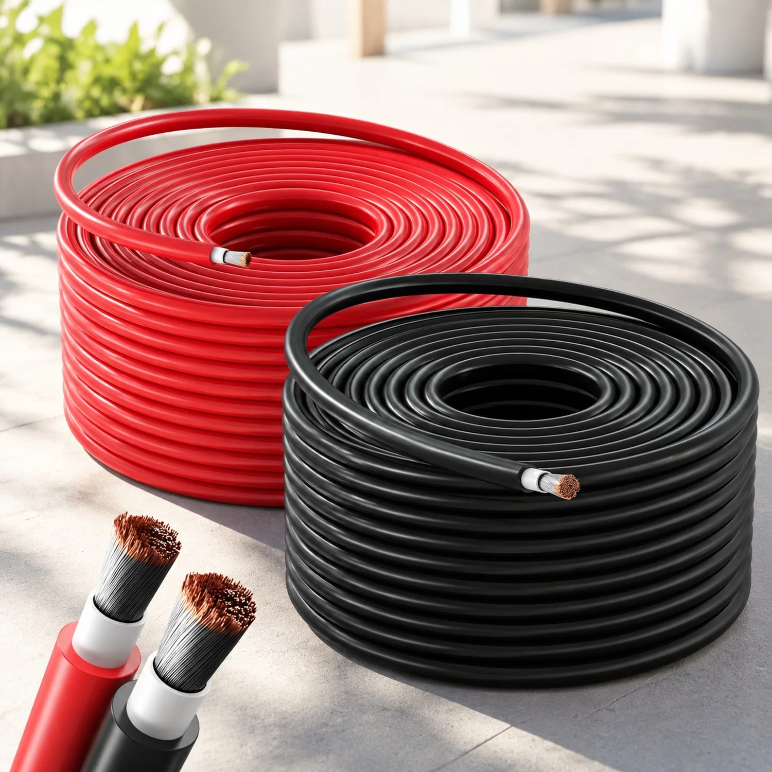 Solar Panel Wire 50Ft Black and 50Ft Red Kit, 10AWG (6mm²) Solar Panel Extension Cable PV Tinned Copper Wire for Outdoor Home