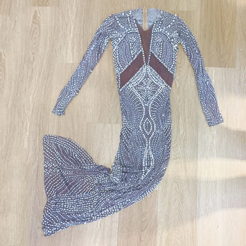 Vestido completo de pérolas com strass, vestido feminino para festa de casamento, comemoração de noite, roupa de baile, performance de palco, fantasia de festival xs7140