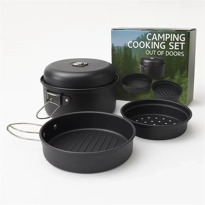 YTYIN Portable Camping Cookware Set With Steamer - Non-stick Outdoor Picnic Pot & Pan Kit For Steaming Rice