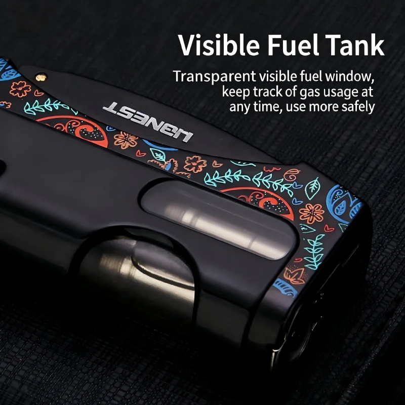 HONEST Windproof Direct Blue Flame Butane Gas Bottom Cigar Knife Visible Oil Window Side Pressure Ignition Cigar Special Tool