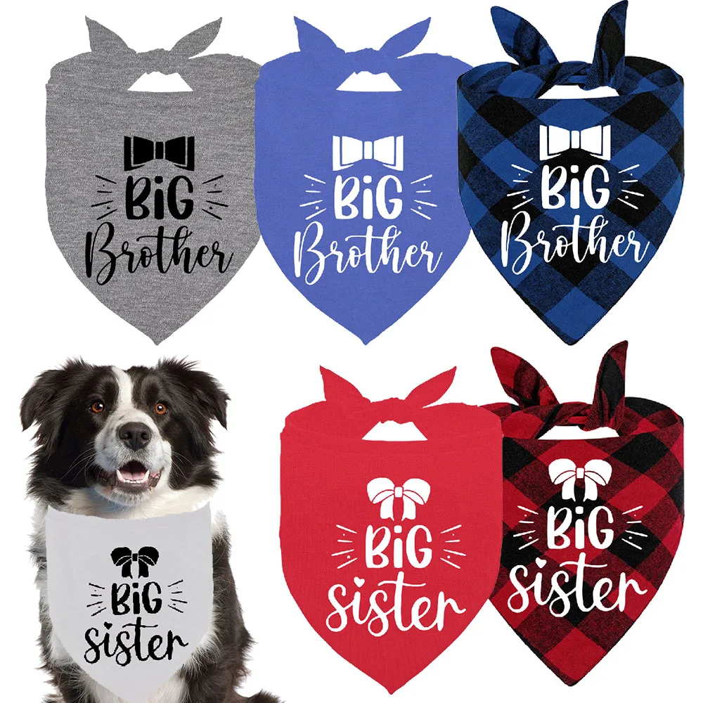 Big Brother Big Sister Plaid Dog Bandana Pregnancy Announcement Dog Bandana Gender Reveal Photo Prop Pet Scarf Accessories