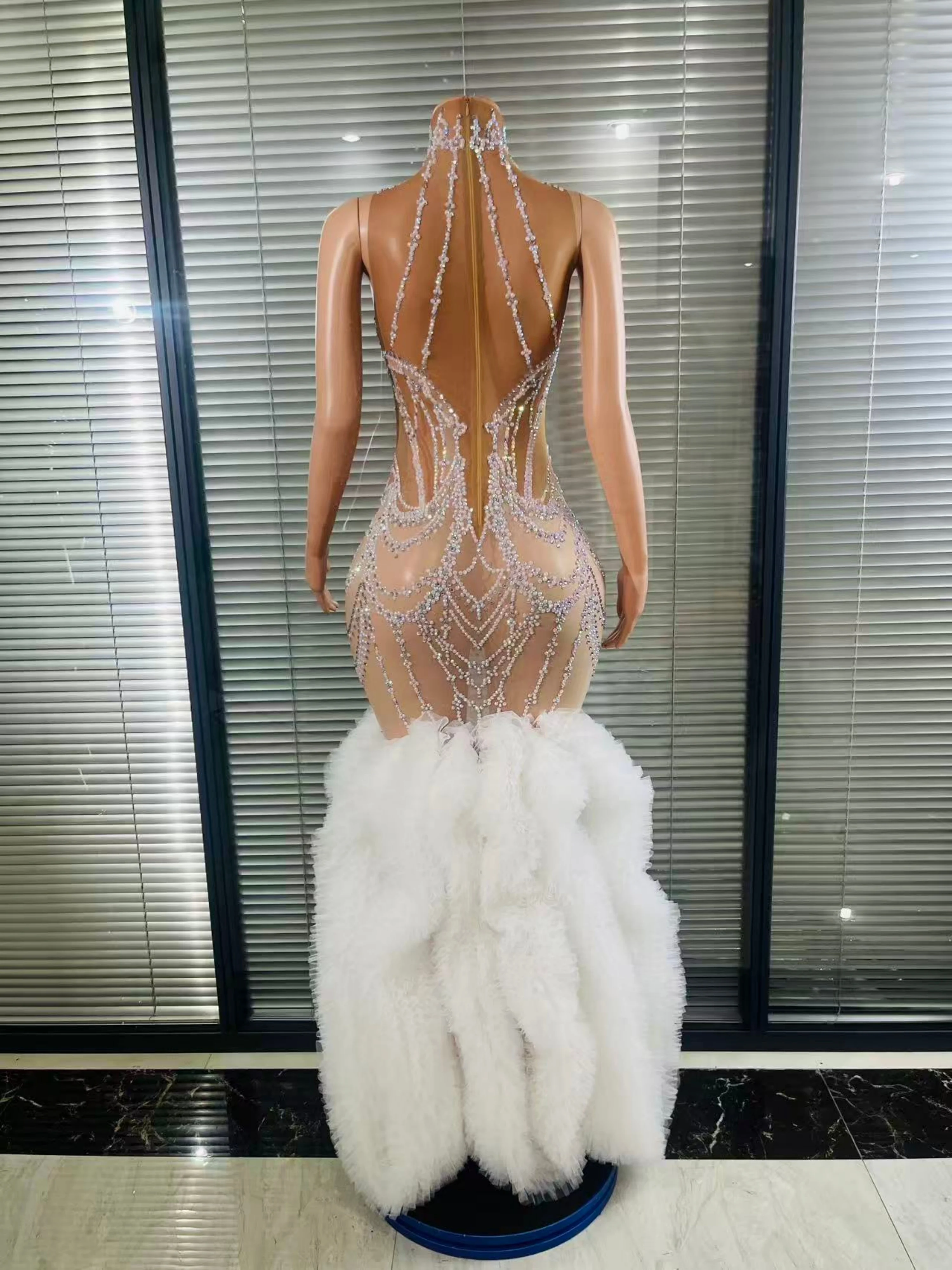 فساتين زفاف حورية البحر Diamante رائعة بيضاء أنيقة من الدانتيل مطرز لحفلات الزفاف وأعياد الميلاد فستاين سهرة/فساتين الحفلات مخصصة #2