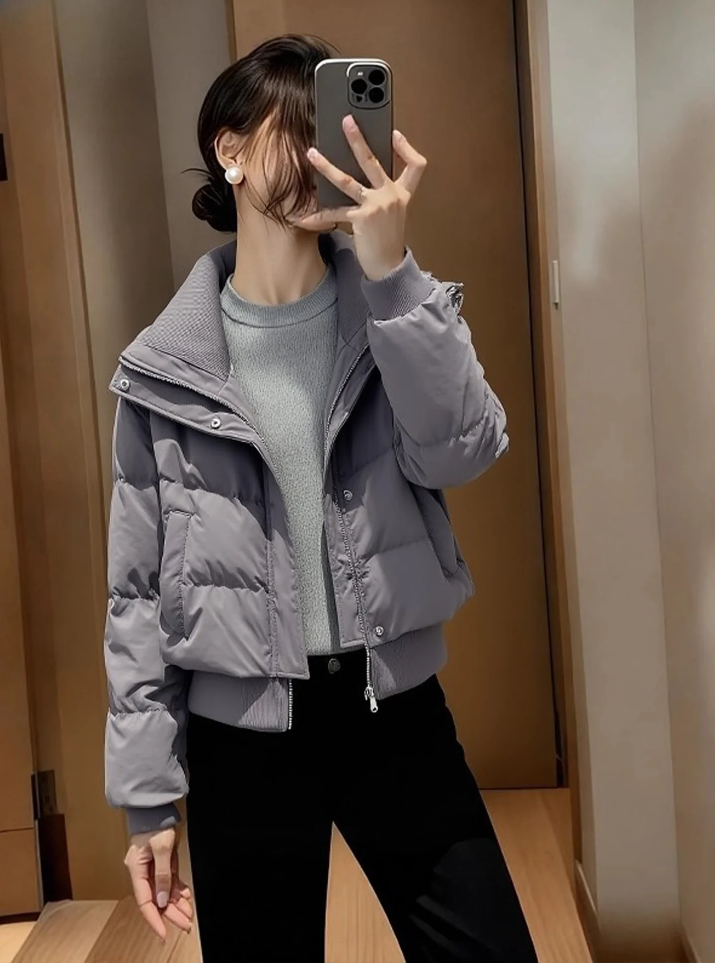 

Sli ort Puffer Jaet Women's ey Foamy Winter Coat Thi Outerwear Casual Sle Regular Fit White Du down Filling