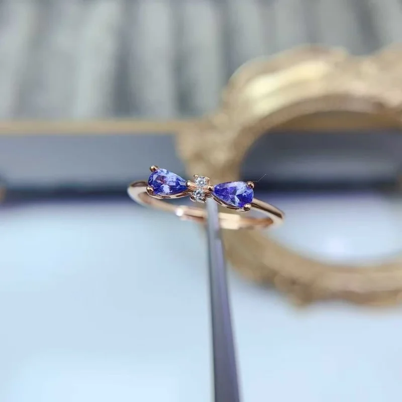 

Модное и простое кольцо с натуральным танзанитом, прецизионная инкрустация из серебра 925 пробы, стиль повседневного ношения, доставка с сертификатом