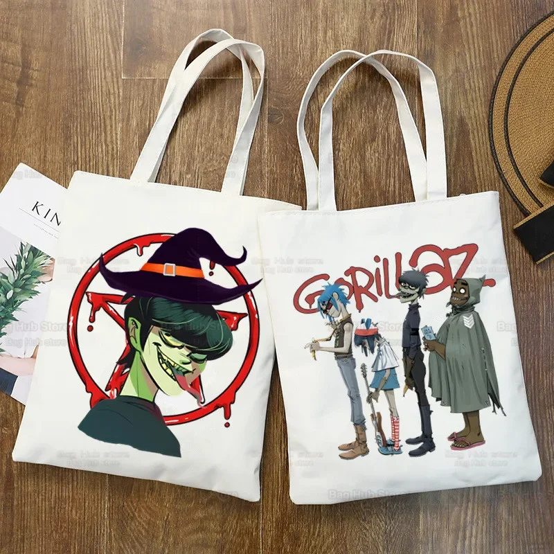 Gorillaz-Bolso de hombro de lona de dibujos animados PUNK ROCK para mujer, bolso de mano de gran capacidad, bolso de compras, chakachan Noodle, universidad, Harajuku