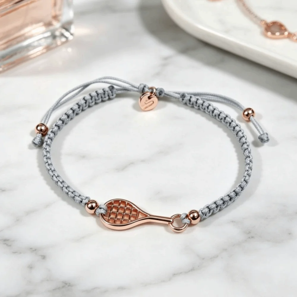 Adjustable Rope Chain Tennis Racket Bracelet Lightweight Design Copper Material Racket Charm Bracelet Vintage Style Handwoven