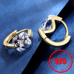 Fashion Gold Color Square Zircon Earrings for Women Stamp 925 Sterling Silver Hoop Earrings Jewelry Wedding Earrings Party Gift