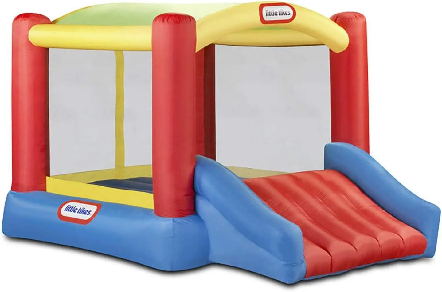 Jump 'N Slide Bouncer With Arched Canopy Overhead Cover, Plus Heavy Duty Blower, Stakes, Repair Patches, And