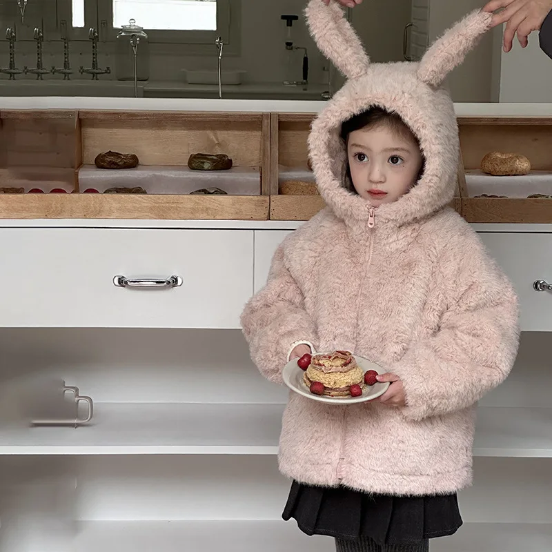 

Cute and Warm Cotton Coat for Girls Babies Children Stylish Cartoon Plush Jacket Cute and Versatile Girls Coat