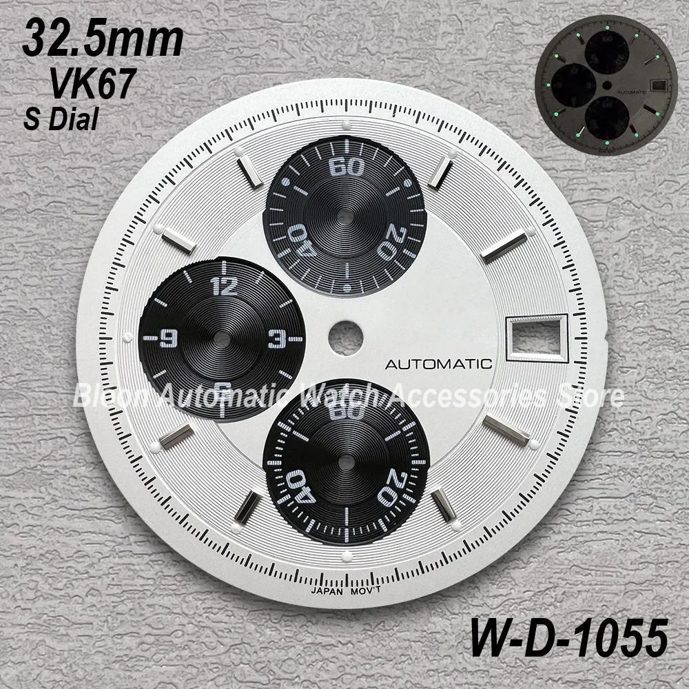 32.5mm S Logo Speed Dial Fit VK67 Movement Green Luminous High Quality Black/White Watch Modification Accessories