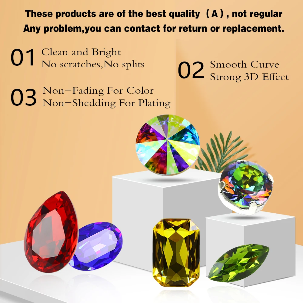 Oval Colorful 3D Pointback Glass Rhinestone K9 Crystal Fancy Stone Strass Diamond For Clothes Craft Nail Decoration Jewelry 3002