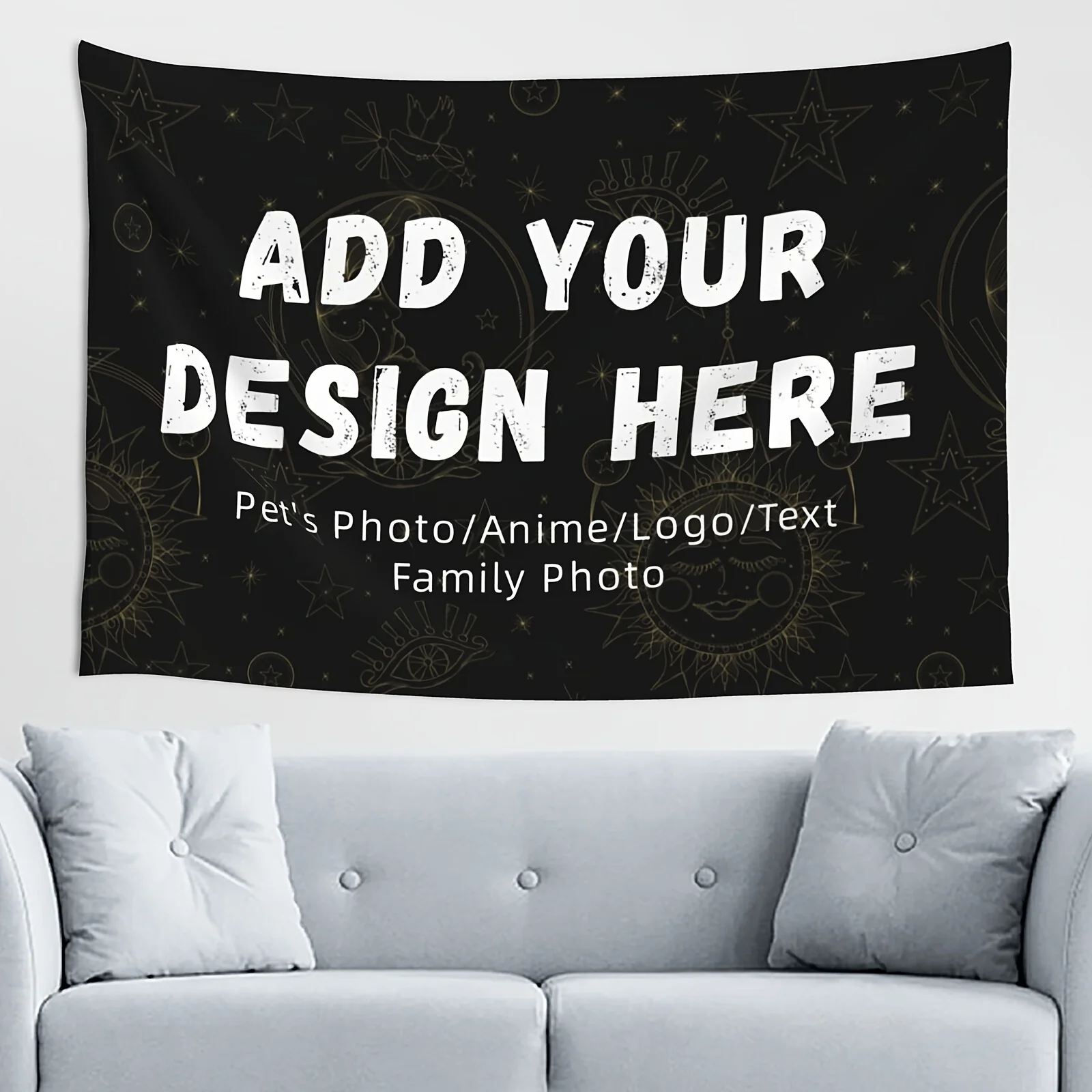 Manta colgante personalizable negra - Agrega tu diseño aquí, coración interior multifuncional acuada para dormitorio, dormitorio