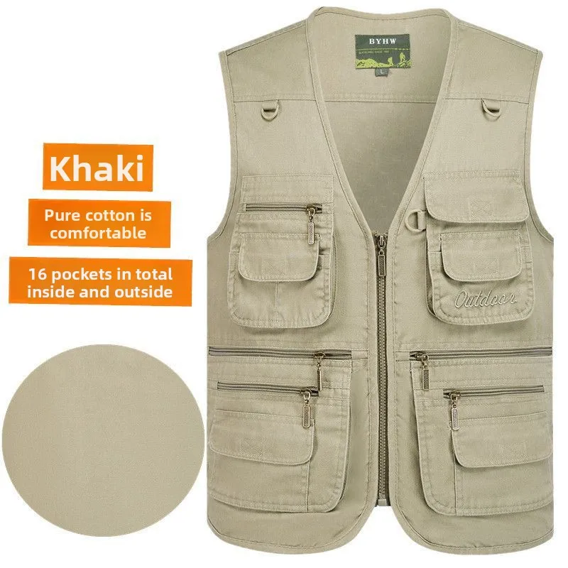 L-8XL Outdoor-Weste mit mehreren Taschen, Klettern, Wandern, Camping, Angeln, Bergsteigen, Reisen, Radfahren, Freizeit, Weste – Detail 5
