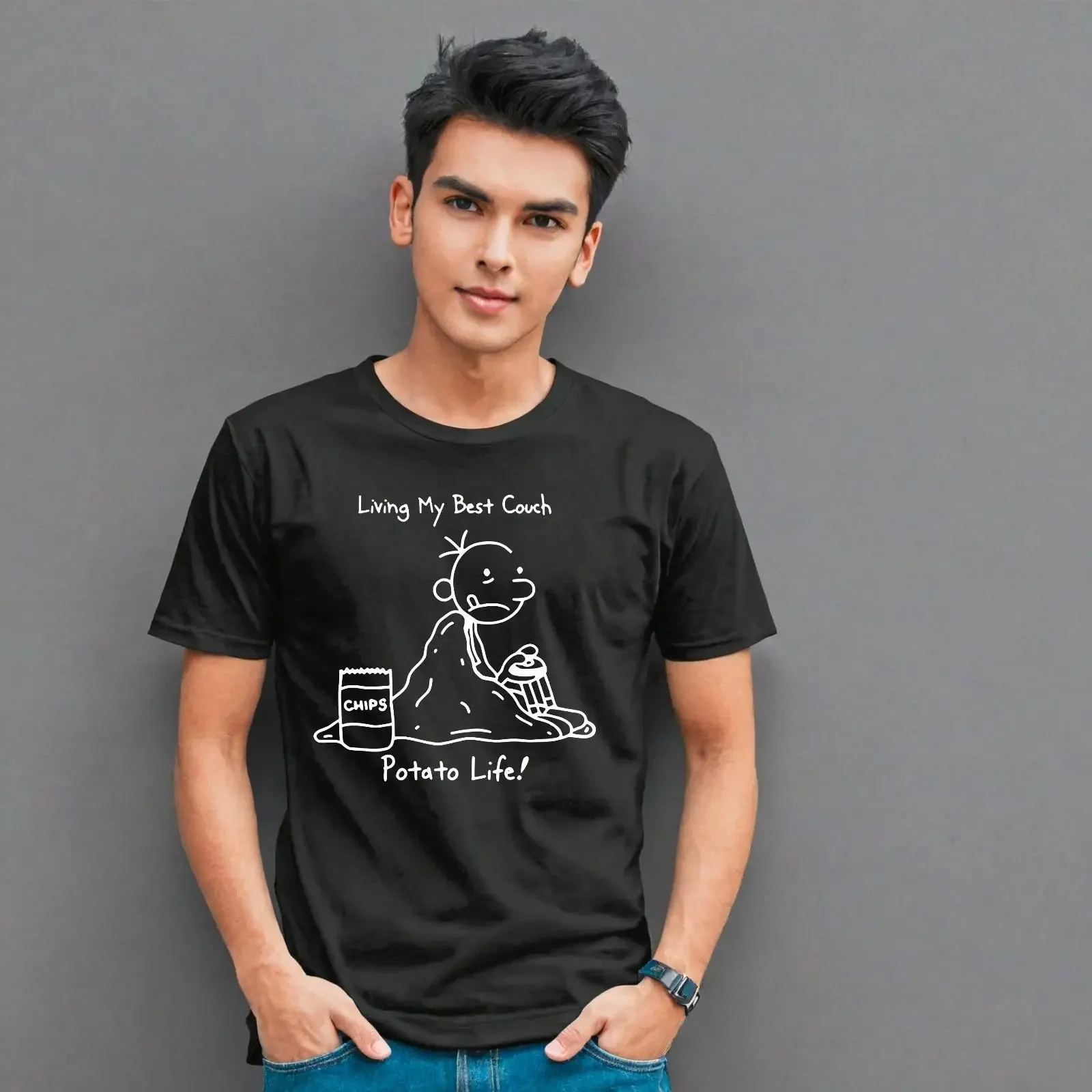 T Shirt Living My Best Couch Kartoffelleben lustige Grafik fauler Humor Geschenk Top vintage Washed Breathable streetwear