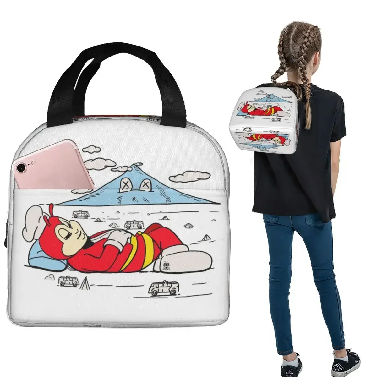 Bolsa térmica para el almuerzo con estampado de volcán Jollibee Hypebeast Mayon para mujeres y niños, cajas de comida portátiles, bolsa térmica para el almuerzo