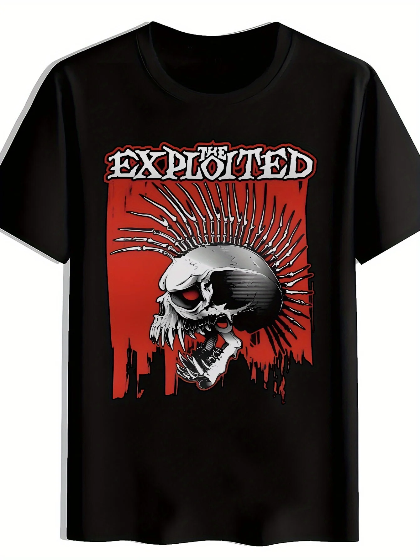 Men Black T-Shirt with Skull and Spiked Design 