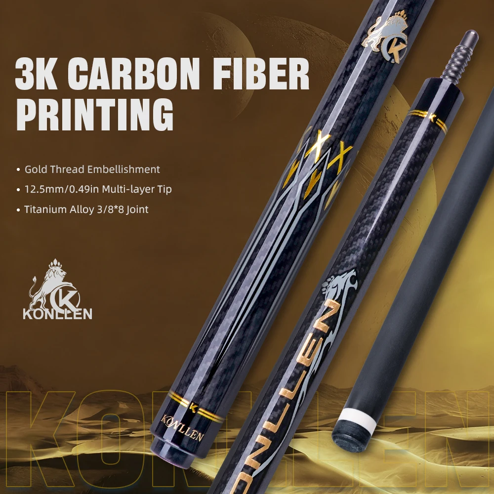 

KONLLEN AK-3K Carbon Fiber Pool Cue with 12.5mm Tip Professional pool sticks for Billiard Cue