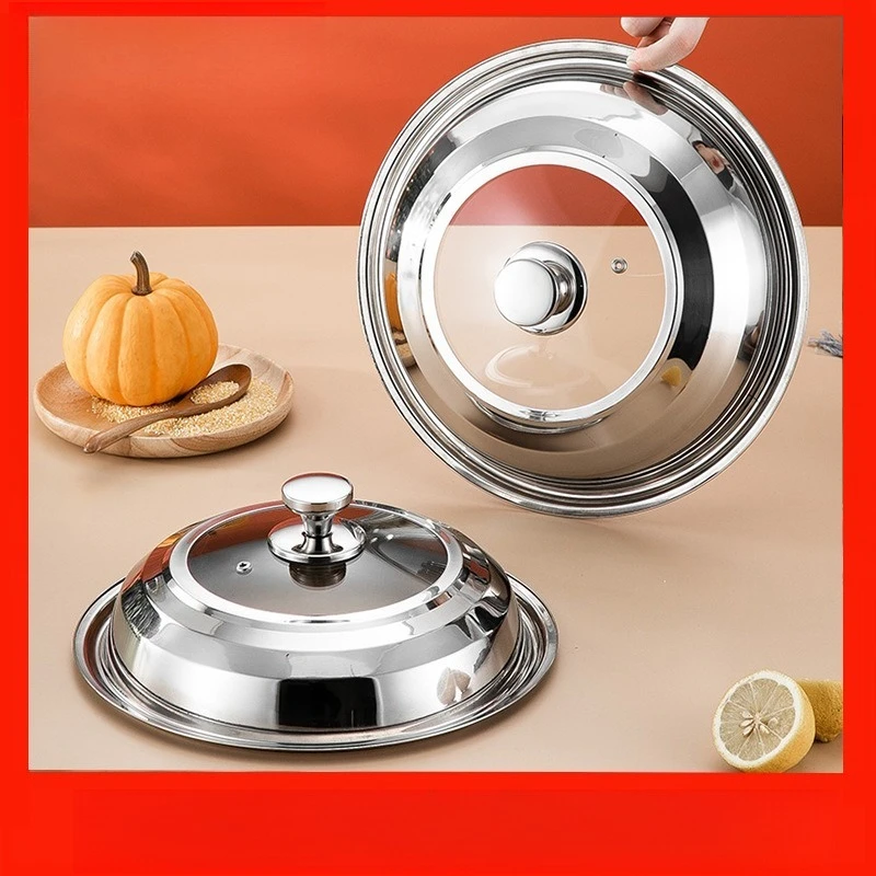 Stainless Steel  Pan Lid with Knob, Anti-slip & Heat-resistant Pot Cover, Fits Wok, Frying Pan, Stock Pot for Home Kitchen