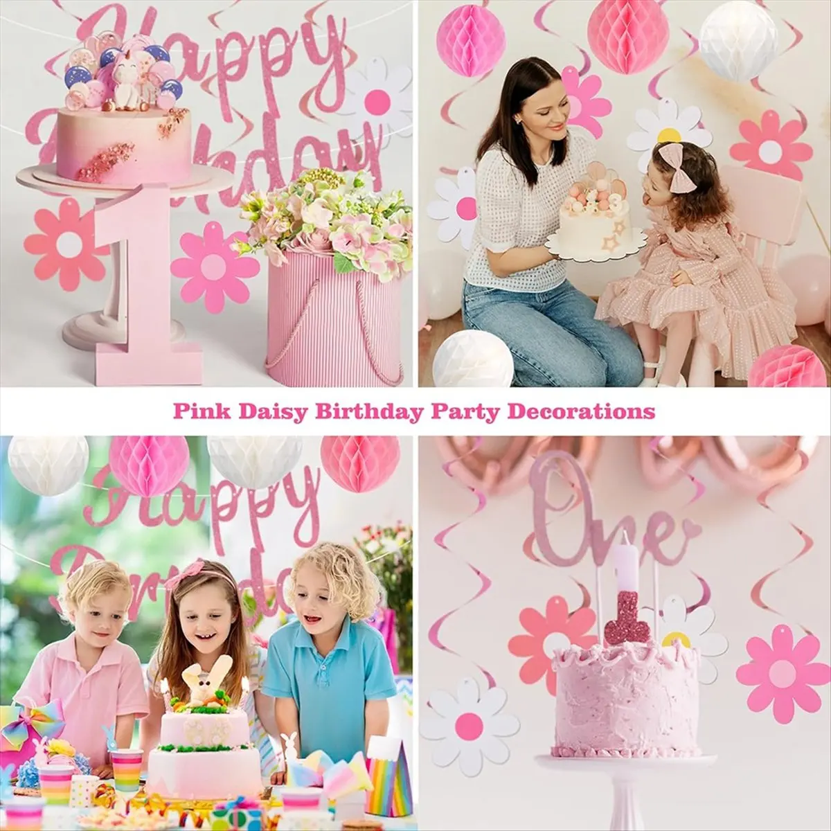 New Birthday Decoration,Pre-Strung Happy Birthday Banner with Honeycomb Ball,Happy Birthday Party Decorations for Women Girl