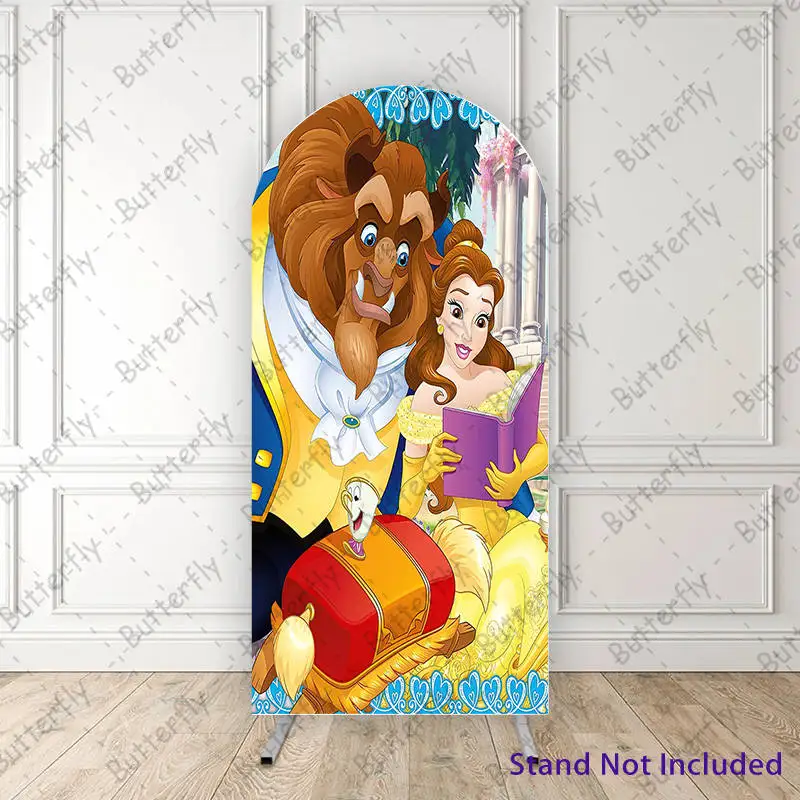 

Chip Beauty And The Beast Disney Yellow Dress Belle Princess Adam Arch Backdrop Cover Girls Birthday Party Background Decoration