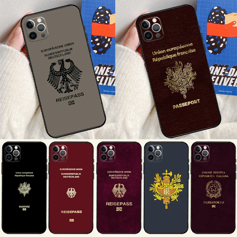 حافظة جواز سفر ألمانية إيطالية فرنسية لهاتف آيفون 17 Air 16 15 14 13 12 11 Pro Max mini 16e 15 16 Plus Funda غطاء سيليكون #1