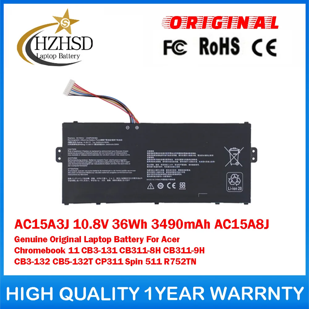 

AC15A3J 10.8V 36Wh 3490mAh AC15A8J Genuine Original Laptop Battery For Acer Chromebook11 CB3-131 CB311-8H CB311-9H CB3-132 CP311