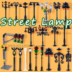 MOC City street Traffic Indicator Lights Building Blocks Halloween Bat Lamp Vintage Park Street Light Model Parts Bricks Toys