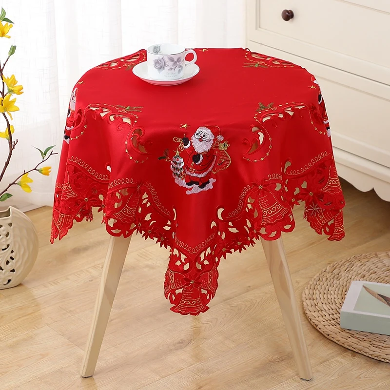 Christmas Embroidered Table Cloth,Hollow-Out Round Table Linen,For Restaurant Dinning Xams Party Banquet Events,33 Inch