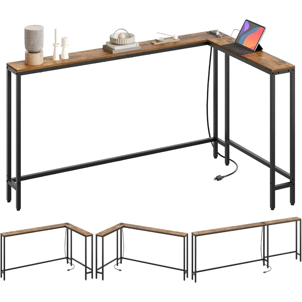 

Narrow Console Table with Outlets, 78.7 Sofa Table Narrow Long, L Shaped Behind Couch Entryway Table with Charging Station, for