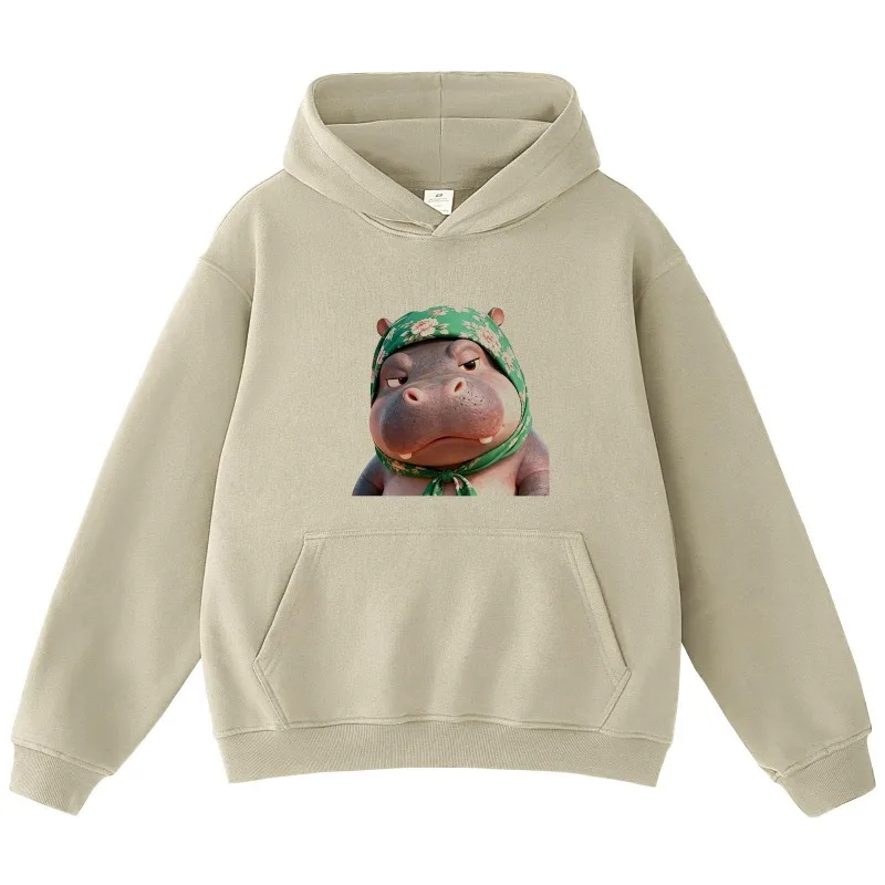 سترة بقلنسوة مطبوعة من Gangster Hippo للجنسين كبيرة الحجم كاجوال بأكمام طويلة ورسومات خريفية خفيفة الوزن #3