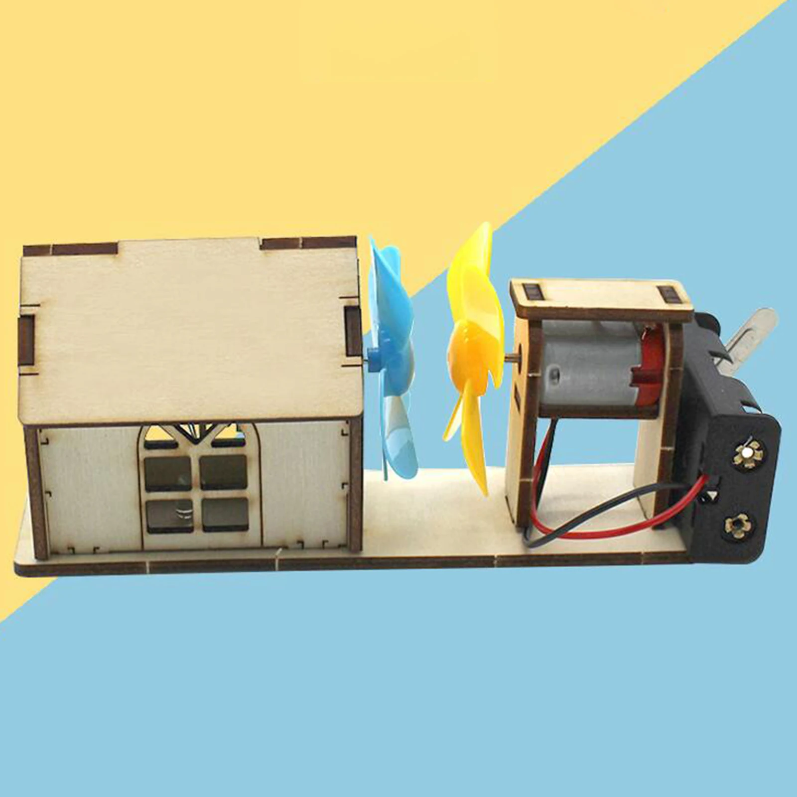 Wooden DIY Wind Turbines Toy Electric Motor with Propellers Fan Leaf Physics Experiment for Children Girls Boys Birthday Gifts