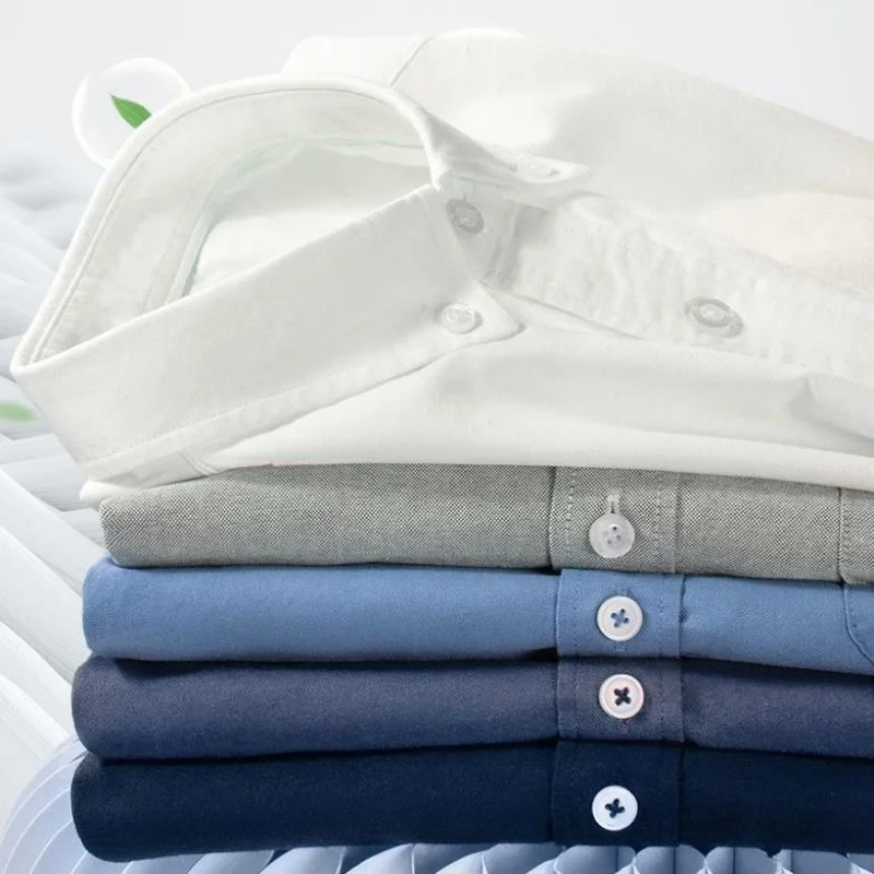 جودة جديدة 100% قميص أكسفورد قطن كم طويل للرجال فستان اجتماعي قمصان ناعمة مريحة منتظمة ملابس رجالية غير رسمية