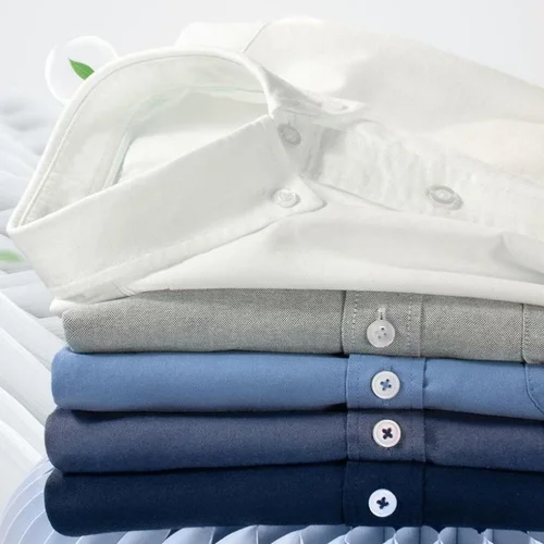 Imagen 2 del producto Nueva camisa Oxford de algodón 100% de calidad, camisas de vestir sociales de manga larga para hombres, ropa informal suave y cómoda de ajuste Regular para hombre