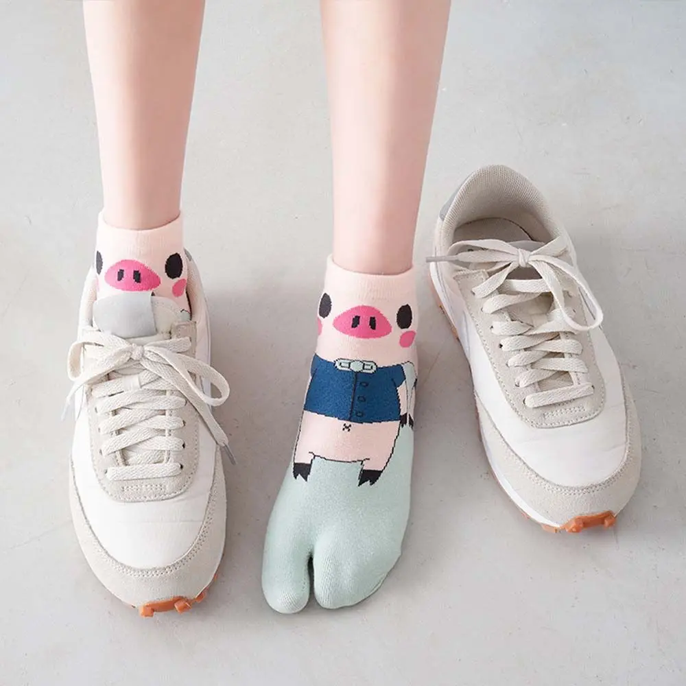 Spring Summer Two Toe Socks Thin Cotton Kawaii Maiden Cute Cartoon Pig Harajuku Geta Socks Ankle Low Tube Socks