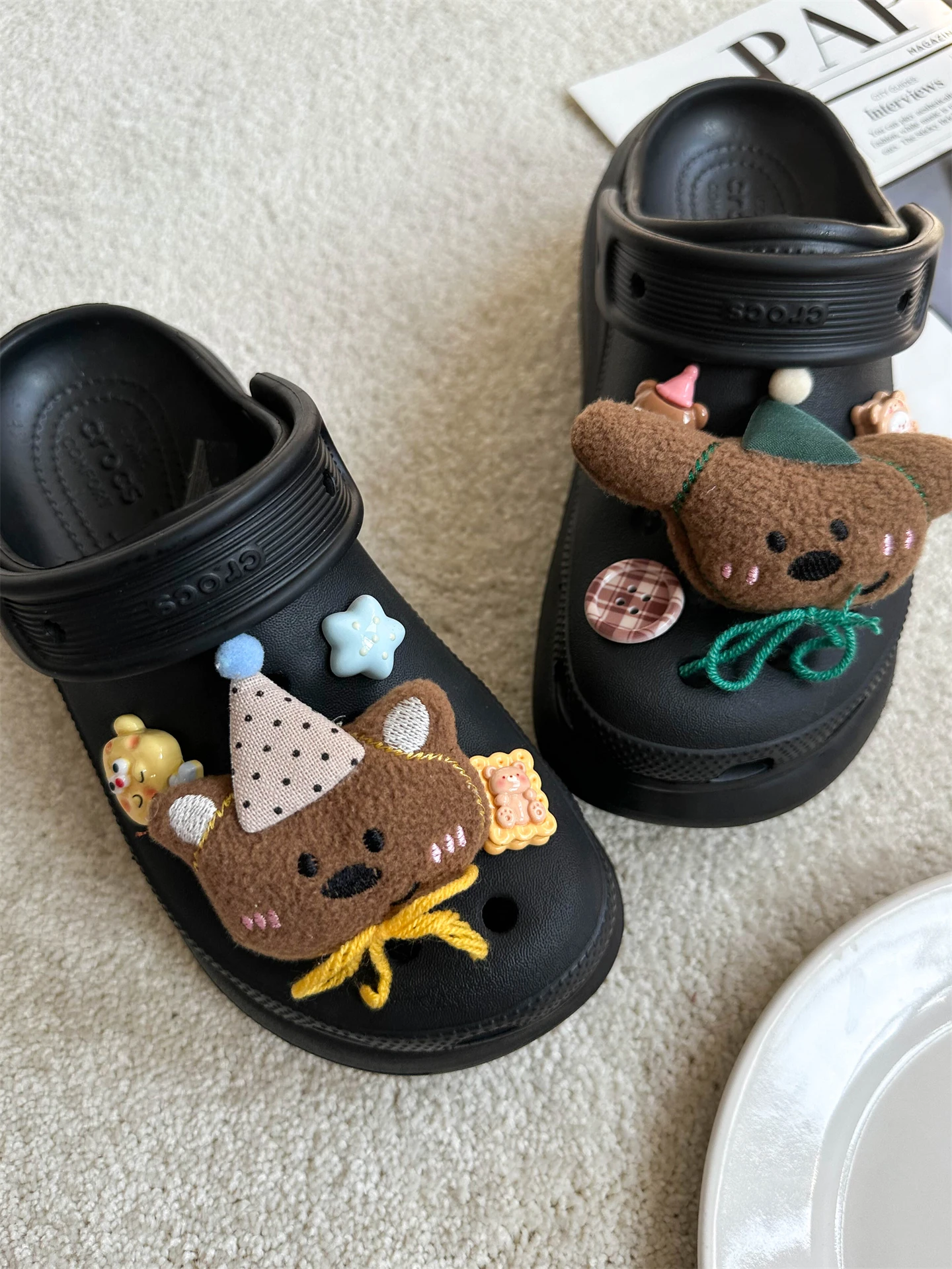 acessorios-removiveis-para-calcados-urso-de-desenho-animado-biscoito-urso-floral-e-clog-decorativo-azul