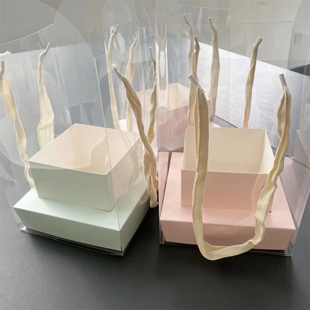 Romantic Transparent Handheld Flower Box Portable Handbag Flower Bouquet Arrangement Box DIY Cake Packaging Box Party Supply