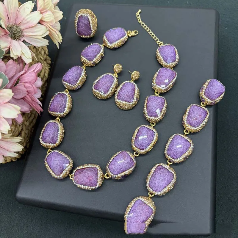 New Elegant Women 4Pcs Jewelry Set Necklace Ring Stud Earrings Bracelet Fashion Versatile Ornament Daily Party Accessory Gift