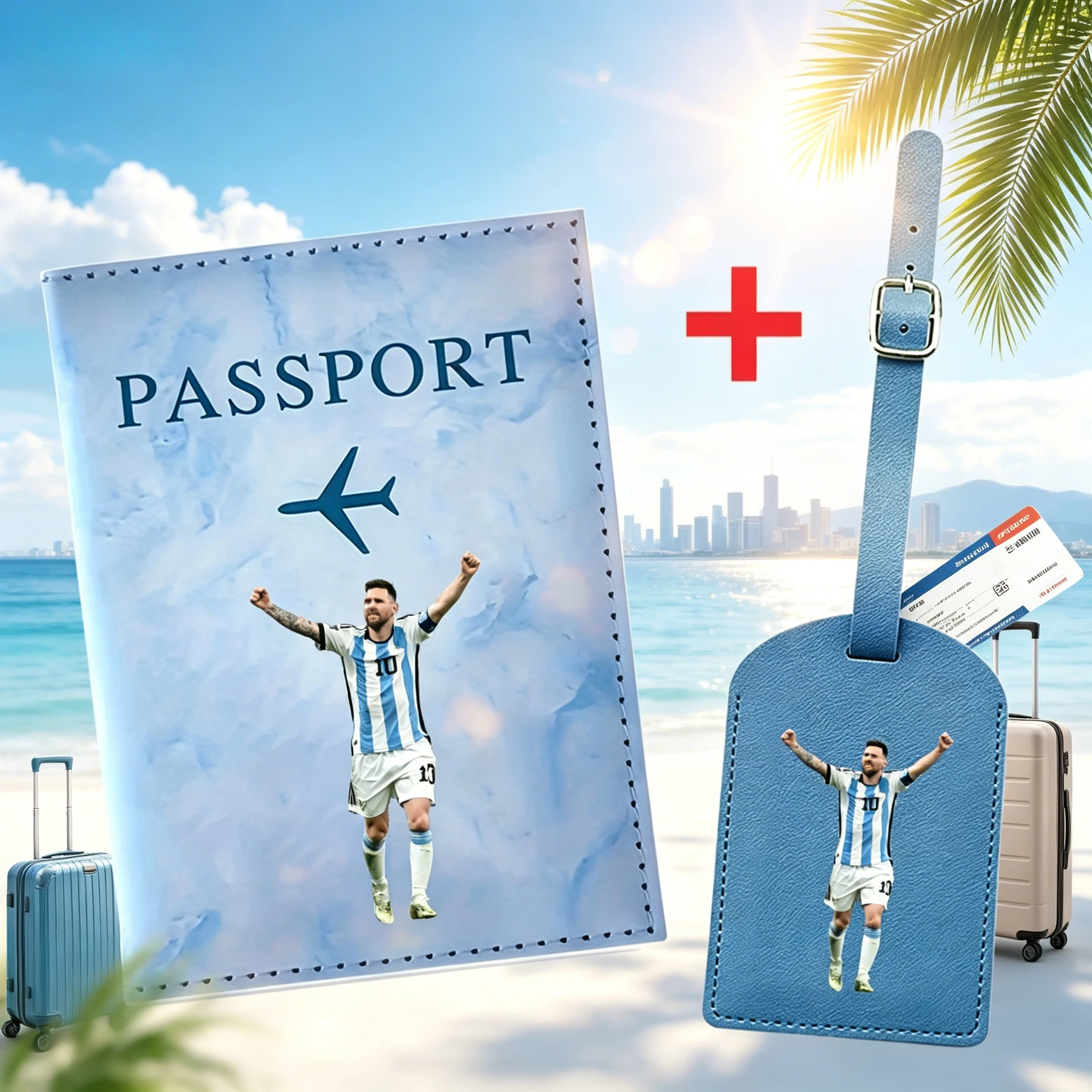 Messi Travel Essentials: RFID-Blocking Passport Holder + Leather Luggage Tag Set Women Men Ticket Protective Accessories GIFT