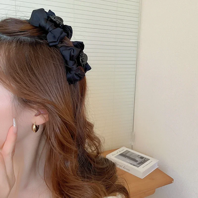 1/2 Stück Schwarze Stoff-Haarspangen mit Schleife für Frauen, Niedliche Kleine Doppelseitige Acryl-Ponyklammern, Haarspangen-Accessoires-Sets – Detail 6