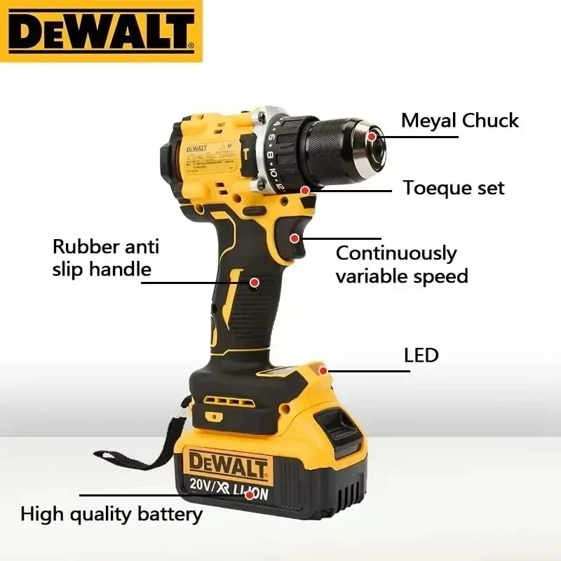 Genuíno.DEWALT.DCD805. 20v bateria + ferramentas elétricas broca de impacto sem escova chave de fenda elétrica sem fio multi-função broca de mão