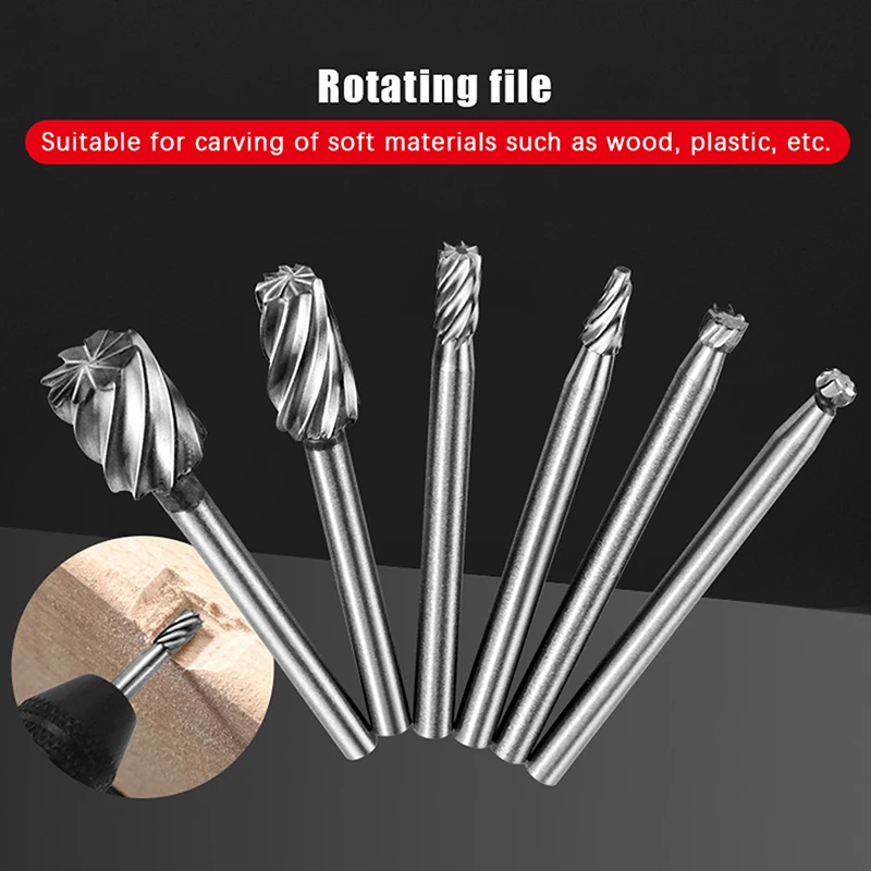 

6pcs Rotary File For Steel Milling Cutters For Metal Rat-tail File Hard Metal Rotary File Set Compatible Woodworking Tool