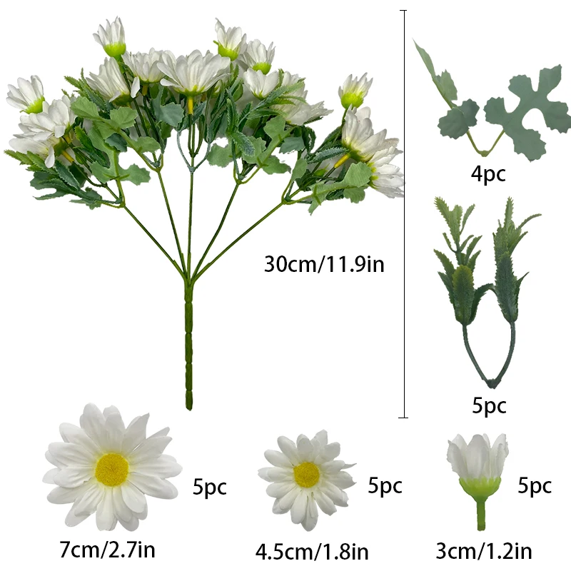 Chamomiles 15 Heads Silk Artificial Flower Daisy White Fake Flowers Room Wedding Car Table Party Gifts decorations Diy Bouquet