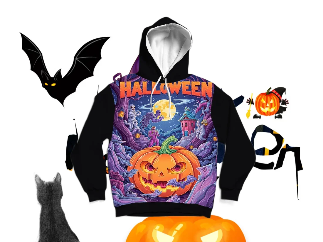 

NEW Latest Autumn/Winter Halloween Elements 3D Printed Hoodie Large Adult Same Size Female Same Size Original Design Top
