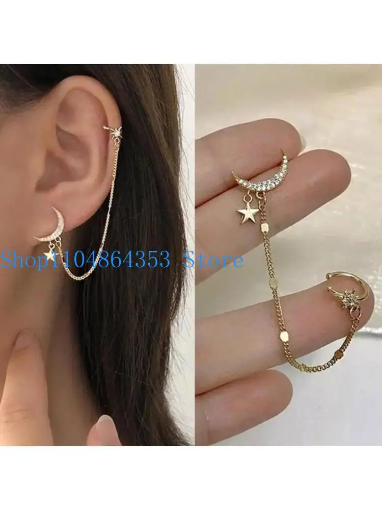 Moon Star Ear Cuff Rhinestones Ear Cuff Tragus Earrings Non Piercing Earring Clip Ear Wrap Cuff No Pierced Jewelry Gift