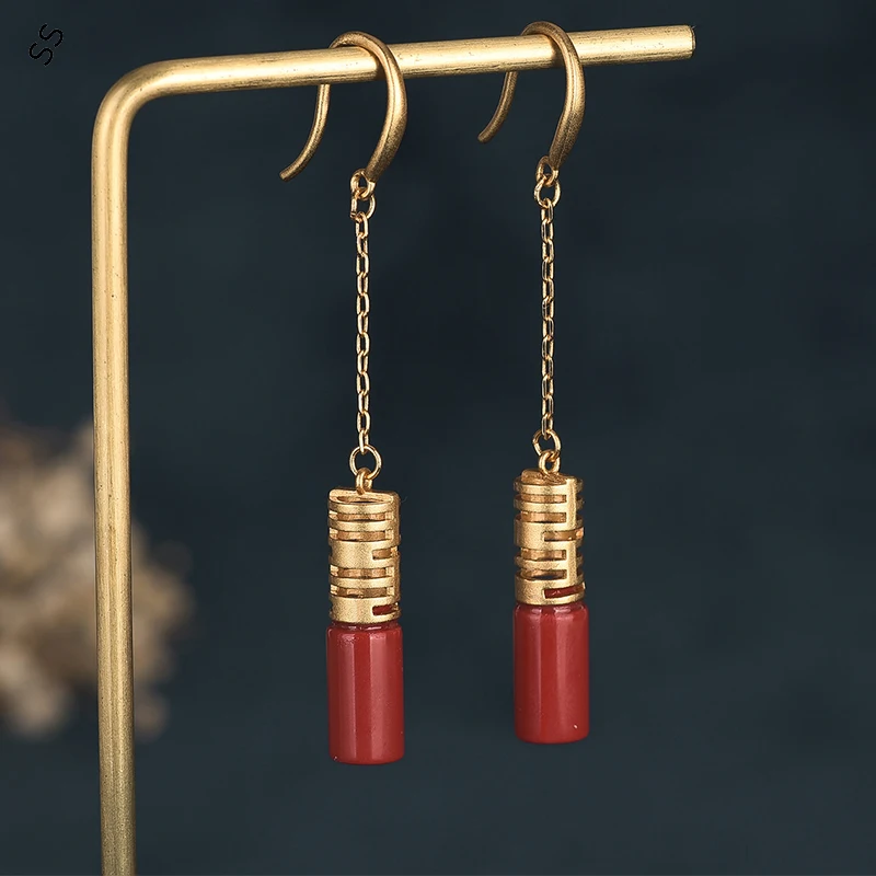 Bloggers Recomendar Chinese Elment Drop Earrings The Palace Style Retro Copper Gold-plated Imitation Jade Ear-Hook Acessórios