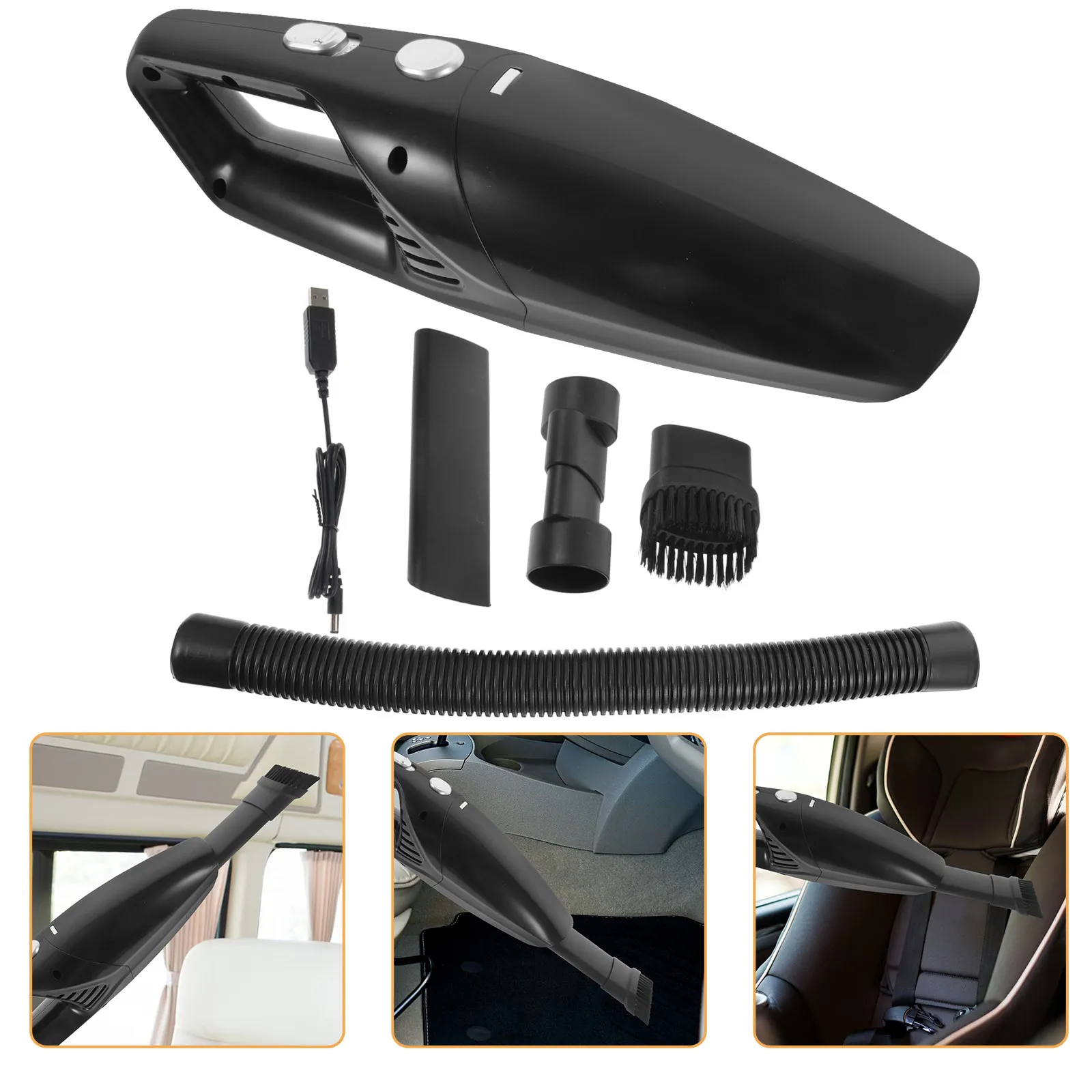 Wireless 12V Car Vacuum Cleaner Powerful Suction Handheld Wet Dry Cleaner for Auto Multi-Layer Filter Washable Brush Nozzle