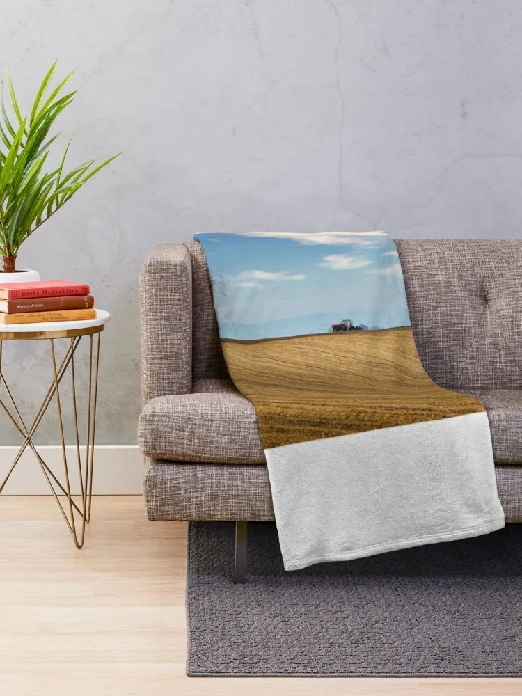 Plowed field landscape, autumn season,agriculture Throw Blanket Hairys Plush Blankets